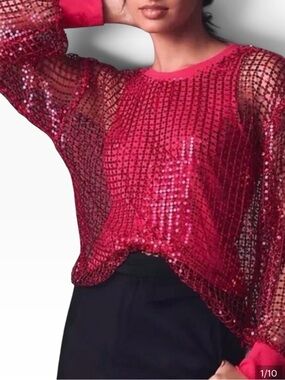 Anthropologie Pilcro Pink Sequin Mesh Top with Built-In Tank